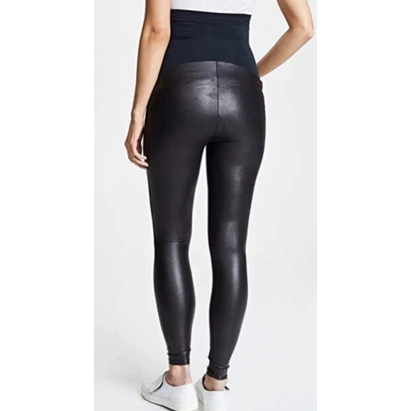 Spanx Mama Maternity Faux Leather High Waisted Leggings Very Black L Stretch - Picture 5 of 12